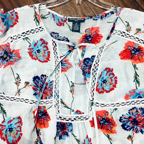 Chelsea & Theodore Woman Floral Boho Tunic top Off-White Floral S2X - Picture 6 of 10